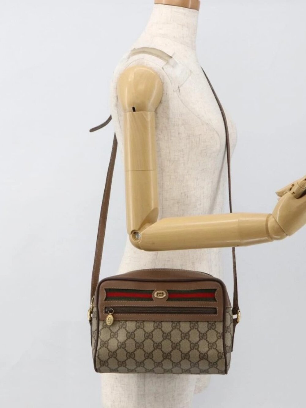 GUCCI GG Supreme Web Sherry Line Bag PVC Beige Gold 001 44 6655 Auth ep13643
